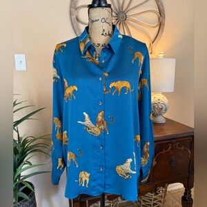 New Umgee Teal Shirt with Leopard Accents